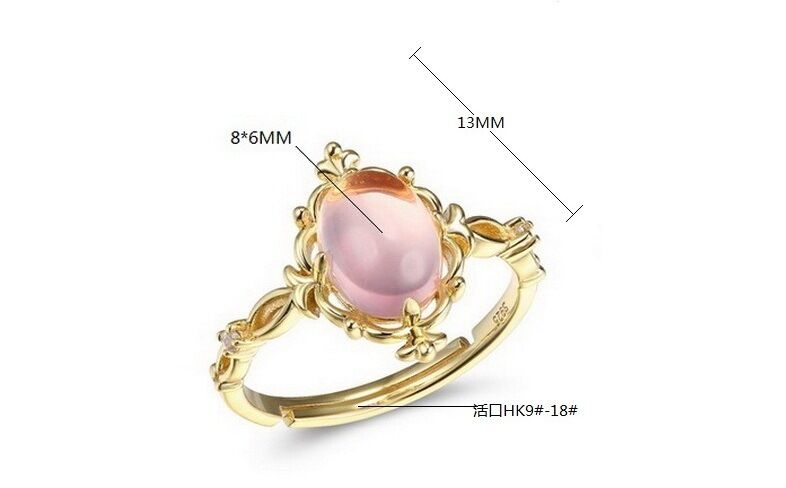 Women\'s Natural Rose Quartz 925 Sterling Silver Resizable Ring with Yellow Gold Plating